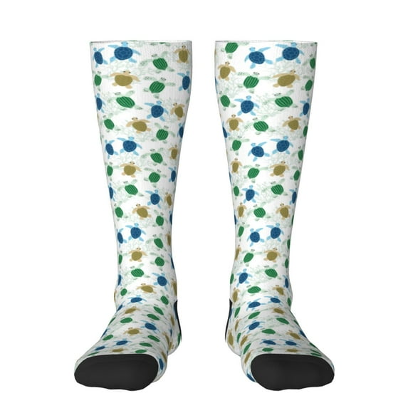 Daiia Sports Socks Cute Turtle Printed Novelty Crew Socks for Men Women Knee High Socks Cotton Socks Soft & Breathable Support Unisex Socks