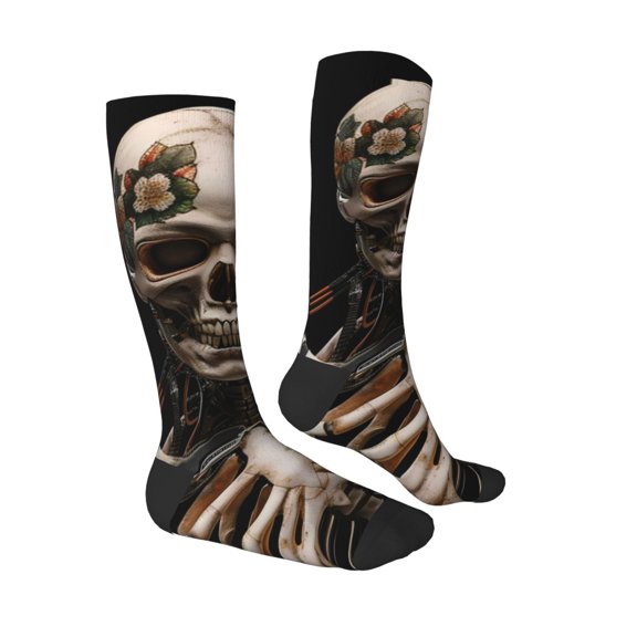 Daiia Sports Socks Cyber Skeleton With Tattoos Printed Novelty Crew Socks for Men Women Knee High Socks Cotton Socks Soft & Breathable Support Unisex Socks