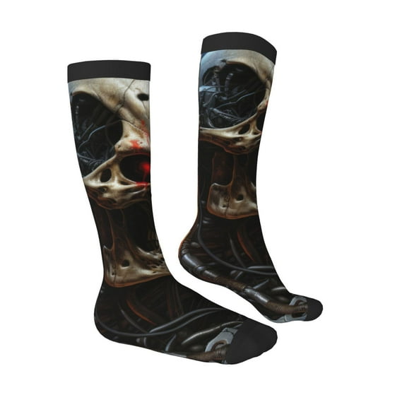 Daiia Sports Socks Cyberpunk Skull American Flag Printed Novelty Crew Socks for Men Women Knee High Socks Cotton Socks Soft & Breathable Support Unisex Socks