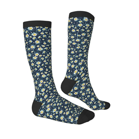 Daiia Sports Socks Daisy Floral B Printed Novelty Crew Socks for Men Women Knee High Socks Cotton Socks Soft & Breathable Support Unisex Socks
