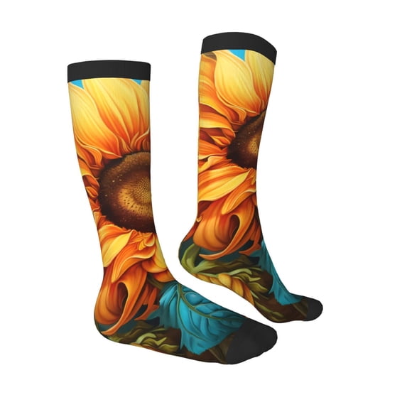Daiia Sports Socks Deep Yellow Colorful Sunflower Printed Novelty Crew Socks for Men Women Knee High Socks Cotton Socks Soft & Breathable Support Unisex Socks