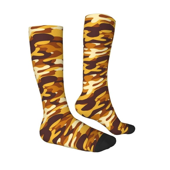Daiia Sports Socks Desert Camouflage Printed Novelty Crew Socks for Men Women Knee High Socks Cotton Socks Soft & Breathable Support Unisex Socks