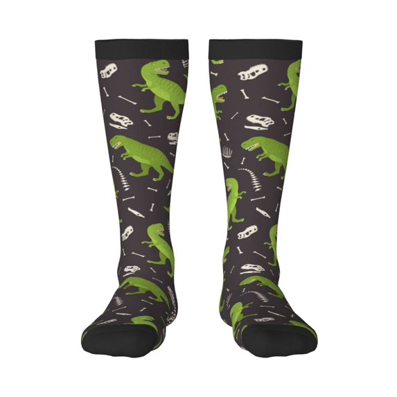 Daiia Sports Socks Dinosaur Skeleton Printed Novelty Crew Socks for Men Women Knee High Socks Cotton Socks Soft & Breathable Support Unisex Socks