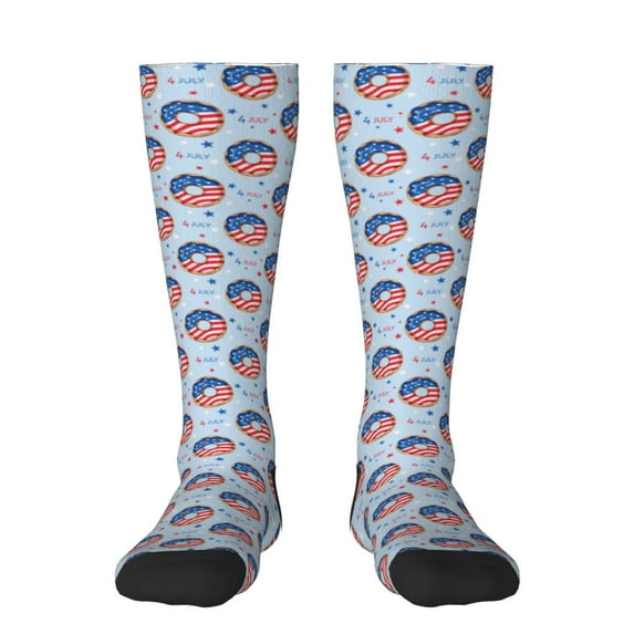 Daiia Sports Socks Donut with the USA Fag Printed Novelty Crew Socks for Men Women Knee High Socks Cotton Socks Soft & Breathable Support Unisex Socks