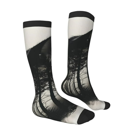 Daiia Sports Socks Double Exposure Cat Forest Printed Novelty Crew Socks for Men Women Knee High Socks Cotton Socks Soft & Breathable Support Unisex Socks