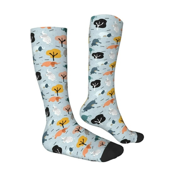 Daiia Sports Socks Elephant Tree Printed Novelty Crew Socks for Men Women Knee High Socks Cotton Socks Soft & Breathable Support Unisex Socks