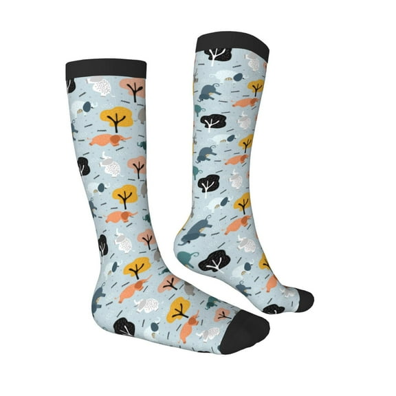 Daiia Sports Socks Elephant Tree Printed Novelty Crew Socks for Men Women Knee High Socks Cotton Socks Soft & Breathable Support Unisex Socks