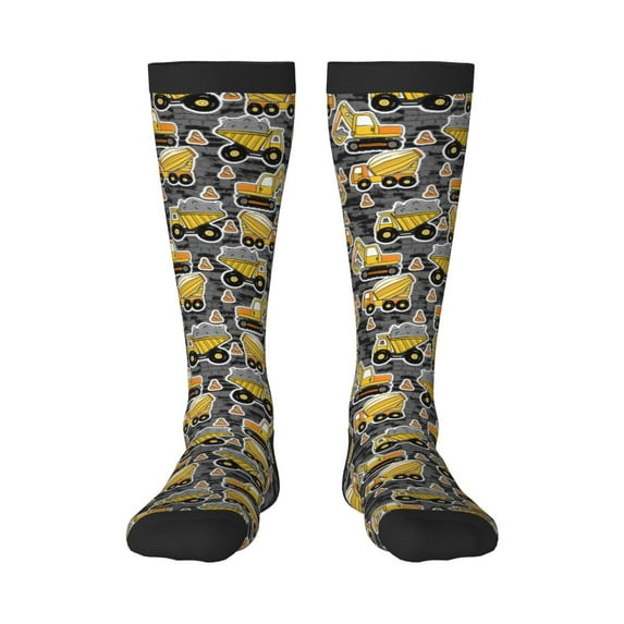 Daiia Sports Socks Excavator At Work Printed Novelty Crew Socks for Men Women Knee High Socks Cotton Socks Soft & Breathable Support Unisex Socks