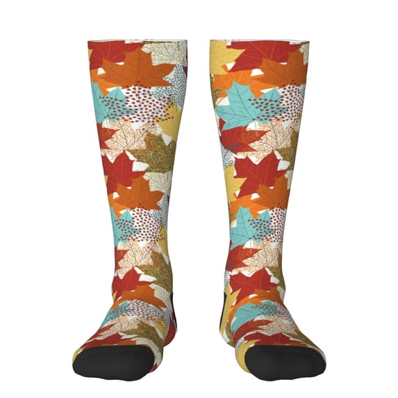 Daiia Sports Socks Fall Maple Leaves Printed Novelty Crew Socks for Men Women Knee High Socks Cotton Socks Soft & Breathable Support Unisex Socks