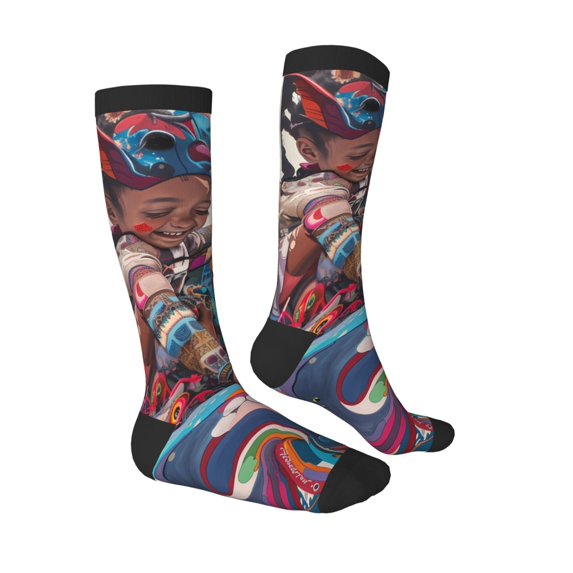 Daiia Sports Socks Fantasy Colorful Beast Printed Novelty Crew Socks for Men Women Knee High Socks Cotton Socks Soft & Breathable Support Unisex Socks