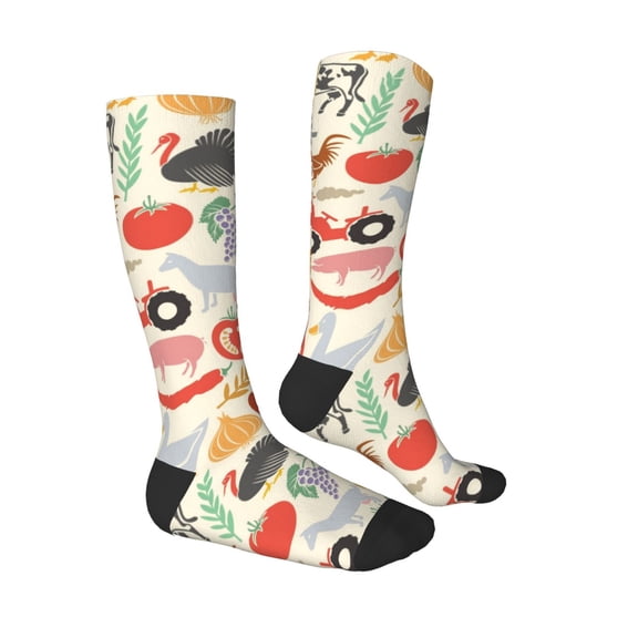 Daiia Sports Socks Farm Printed Novelty Crew Socks for Men Women Knee High Socks Cotton Socks Soft & Breathable Support Unisex Socks