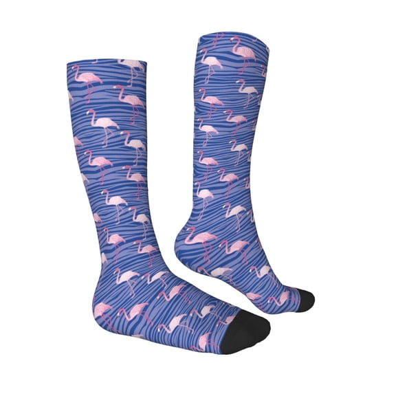 Daiia Sports Socks Flamingo Printed Novelty Crew Socks for Men Women Knee High Socks Cotton Socks Soft & Breathable Support Unisex Socks