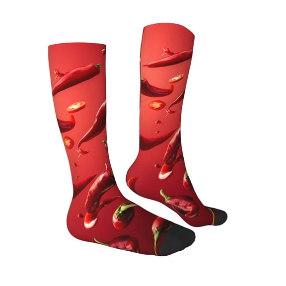 Daiia Sports Socks Floating Red Chili Peppers Printed Novelty Crew Socks for Men Women Knee High Socks Cotton Socks Soft & Breathable Support Unisex Socks