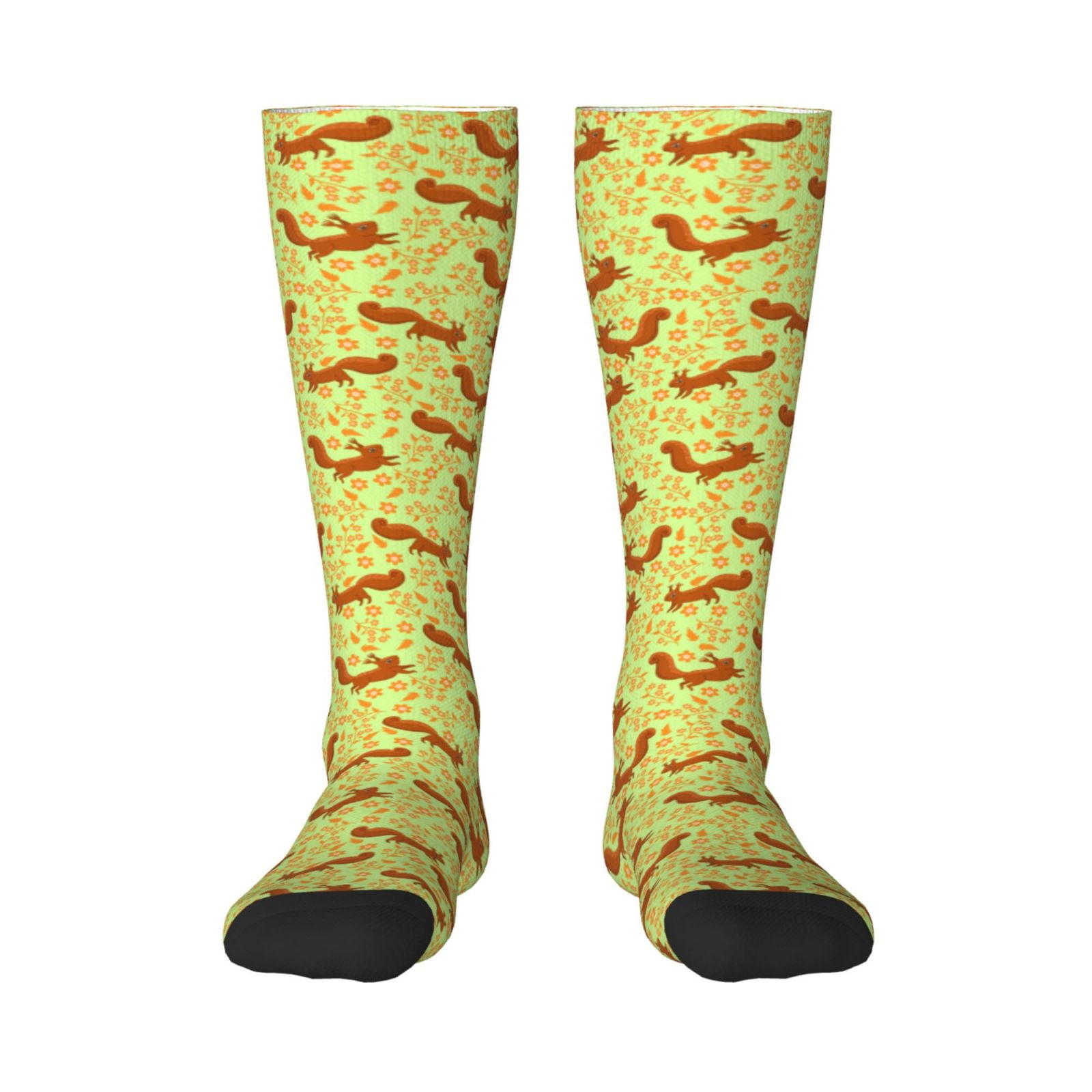 Daiia Sports Socks Floral Squirrel Printed Novelty Crew Socks for Men