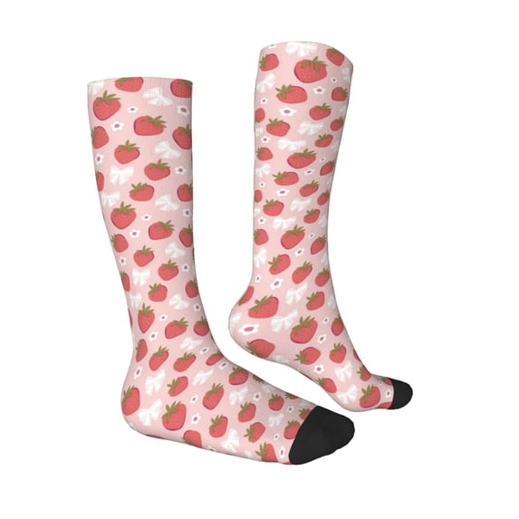 Daiia Sports Socks Floral Strawberr Printed Novelty Crew Socks for Men Women Knee High Socks Cotton Socks Soft & Breathable Support Unisex Socks