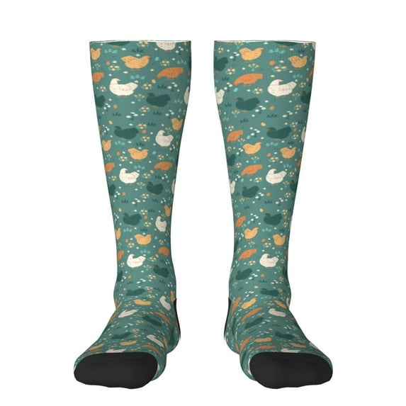 Daiia Sports Socks Flowe Rooster Printed Novelty Crew Socks for Men Women Knee High Socks Cotton Socks Soft & Breathable Support Unisex Socks