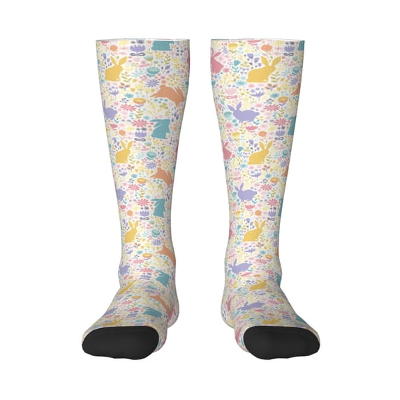 Daiia Sports Socks Flower Color Rabbit Printed Novelty Crew Socks for Men Women Knee High Socks Cotton Socks Soft & Breathable Support Unisex Socks