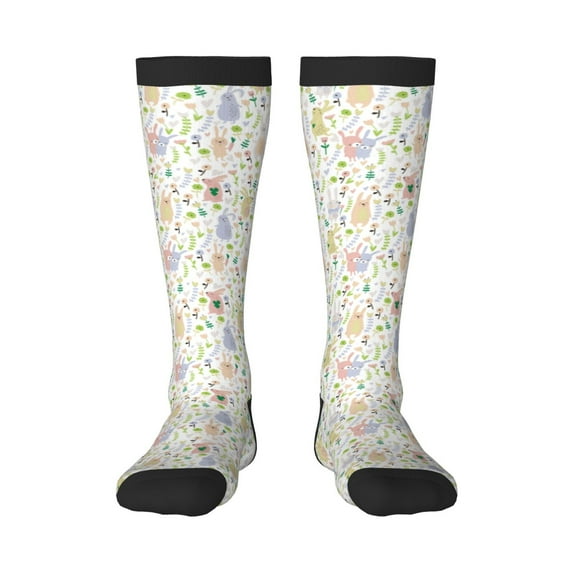 Daiia Sports Socks Flower Rabbit Printed Novelty Crew Socks for Men Women Knee High Socks Cotton Socks Soft & Breathable Support Unisex Socks