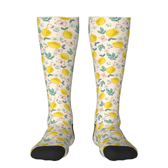Daiia Sports Socks Flowers and Butterflies Printed Novelty Crew Socks for Men Women Knee High Socks Cotton Socks Soft & Breathable Support Unisex Socks