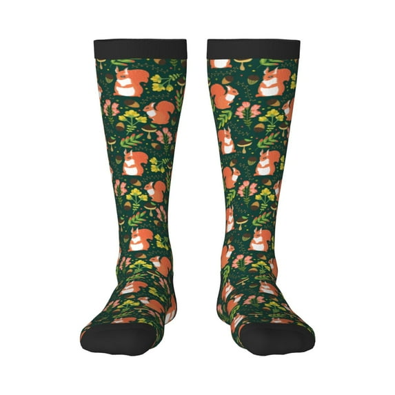 Daiia Sports Socks Forest Squirrel Printed Novelty Crew Socks for Men Women Knee High Socks Cotton Socks Soft & Breathable Support Unisex Socks