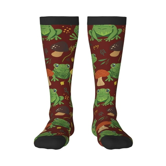 Daiia Sports Socks Frogs and Mushrooms Printed Novelty Crew Socks for Men Women Knee High Socks Cotton Socks Soft & Breathable Support Unisex Socks