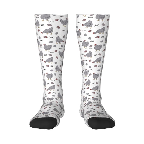 Daiia Sports Socks Funny Chicken Printed Novelty Crew Socks for Men Women Knee High Socks Cotton Socks Soft & Breathable Support Unisex Socks