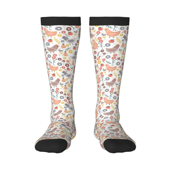 Daiia Sports Socks Funny Chicken Printed Novelty Crew Socks for Men Women Knee High Socks Cotton Socks Soft & Breathable Support Unisex Socks