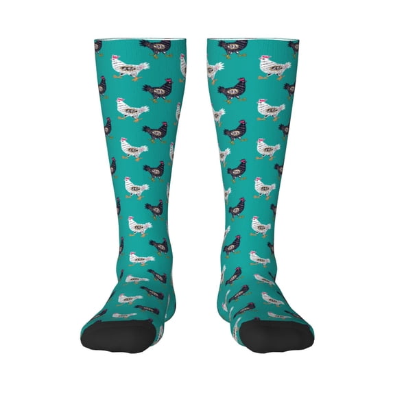Daiia Sports Socks Funny Chicken Printed Novelty Crew Socks for Men Women Knee High Socks Cotton Socks Soft & Breathable Support Unisex Socks