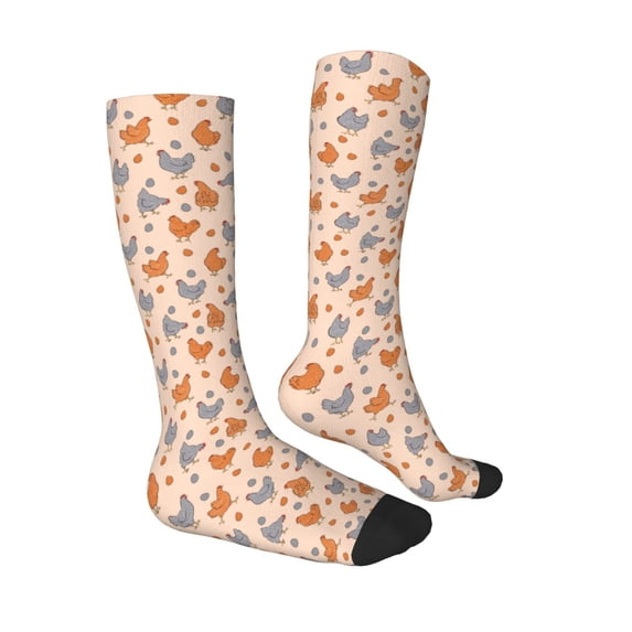Daiia Sports Socks Funny Chicken Printed Novelty Crew Socks for Men Women Knee High Socks Cotton Socks Soft & Breathable Support Unisex Socks