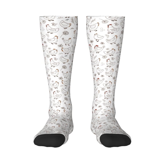 Daiia Sports Socks Funny Chicken Printed Novelty Crew Socks for Men Women Knee High Socks Cotton Socks Soft & Breathable Support Unisex Socks