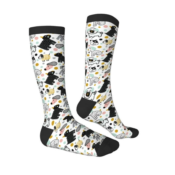 Daiia Sports Socks Funny Puppy Printed Novelty Crew Socks for Men Women Knee High Socks Cotton Socks Soft & Breathable Support Unisex Socks