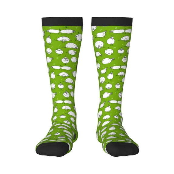 Daiia Sports Socks Funny Sheep Doing Yoga Printed Novelty Crew Socks for Men Women Knee High Socks Cotton Socks Soft & Breathable Support Unisex Socks
