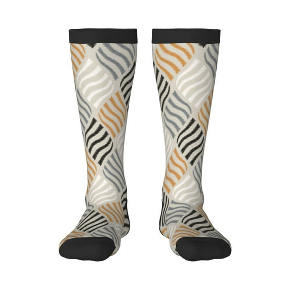Daiia Sports Socks Geometric Printed Novelty Crew Socks for Men Women Knee High Socks Cotton Socks Soft & Breathable Support Unisex Socks