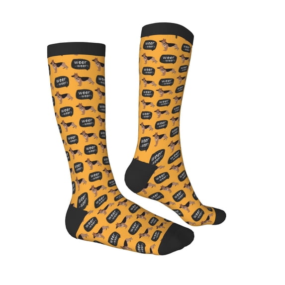 Daiia Sports Socks German Shepherd Woof Printed Novelty Crew Socks for Men Women Knee High Socks Cotton Socks Soft & Breathable Support Unisex Socks