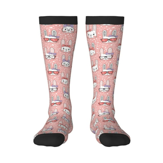 Daiia Sports Socks Girl Rabbit Printed Novelty Crew Socks for Men Women Knee High Socks Cotton Socks Soft & Breathable Support Unisex Socks