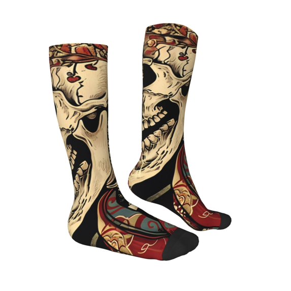 Daiia Sports Socks Gothic Eastern Floral Skull Printed Novelty Crew Socks for Men Women Knee High Socks Cotton Socks Soft & Breathable Support Unisex Socks