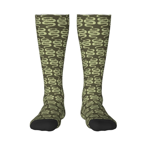 Daiia Sports Socks Green Snake Printed Novelty Crew Socks for Men Women Knee High Socks Cotton Socks Soft & Breathable Support Unisex Socks