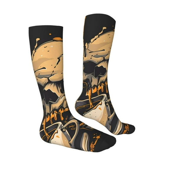 Daiia Sports Socks Grim Coffee Skull Printed Novelty Crew Socks for Men Women Knee High Socks Cotton Socks Soft & Breathable Support Unisex Socks