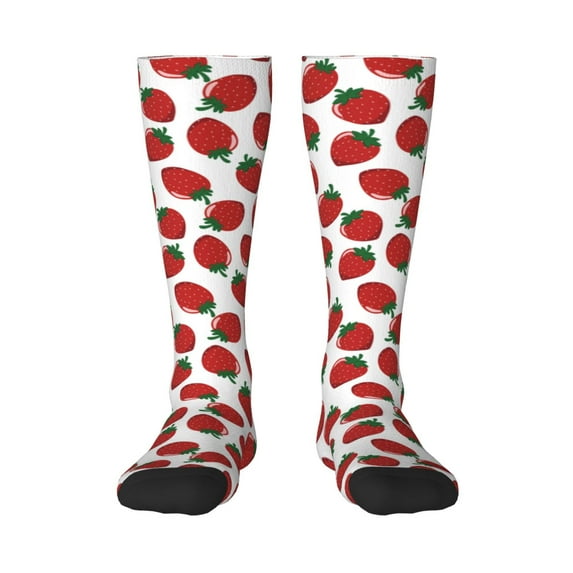 Daiia Sports Socks Hand Drawn Strawberry Printed Novelty Crew Socks for Men Women Knee High Socks Cotton Socks Soft & Breathable Support Unisex Socks