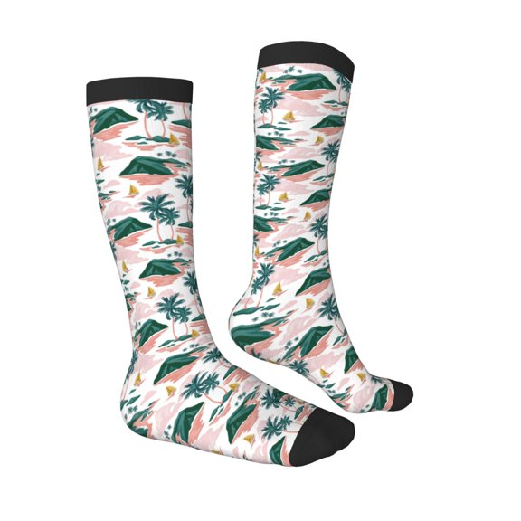 Daiia Sports Socks Hawaii Palms Printed Novelty Crew Socks for Men Women Knee High Socks Cotton Socks Soft & Breathable Support Unisex Socks