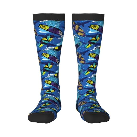 Daiia Sports Socks Hawaiian Style Printed Novelty Crew Socks for Men Women Knee High Socks Cotton Socks Soft & Breathable Support Unisex Socks