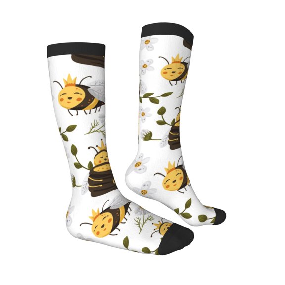 Daiia Sports Socks Honey Bee Insect Printed Novelty Crew Socks for Men Women Knee High Socks Cotton Socks Soft & Breathable Support Unisex Socks