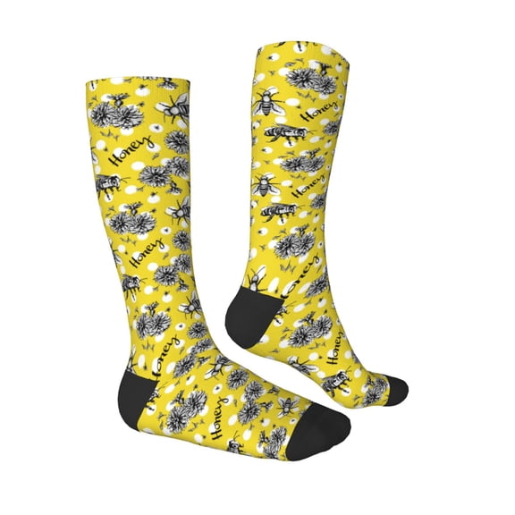 Daiia Sports Socks Honeybee Printed Novelty Crew Socks for Men Women Knee High Socks Cotton Socks Soft & Breathable Support Unisex Socks