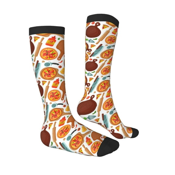 Daiia Sports Socks Hot Fresh Pizza Printed Novelty Crew Socks for Men Women Knee High Socks Cotton Socks Soft & Breathable Support Unisex Socks