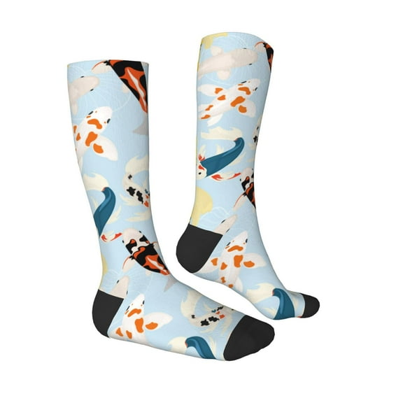 Daiia Sports Socks Japanese Carps Printed Novelty Crew Socks for Men Women Knee High Socks Cotton Socks Soft & Breathable Support Unisex Socks