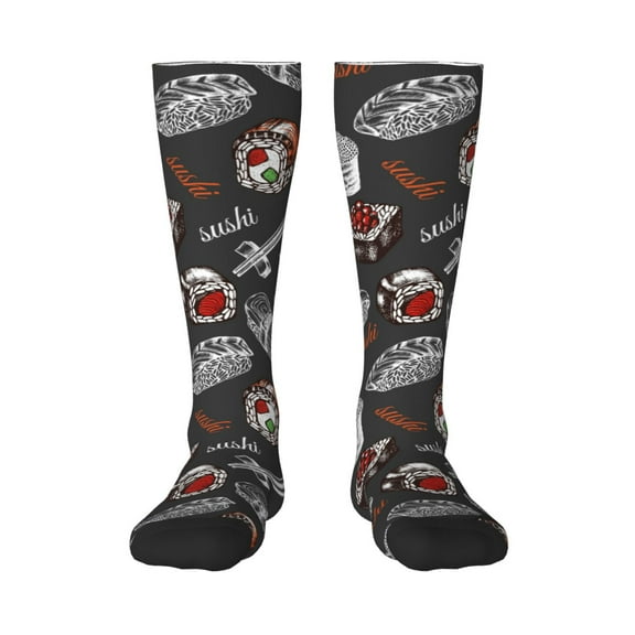 Daiia Sports Socks Japanese Sushi Hashi Printed Novelty Crew Socks for Men Women Knee High Socks Cotton Socks Soft & Breathable Support Unisex Socks