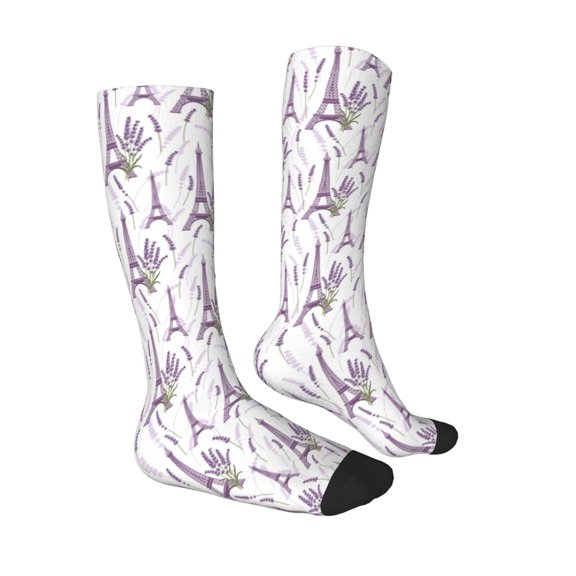 Daiia Sports Socks Lavender Flowers Printed Novelty Crew Socks for Men Women Knee High Socks Cotton Socks Soft & Breathable Support Unisex Socks