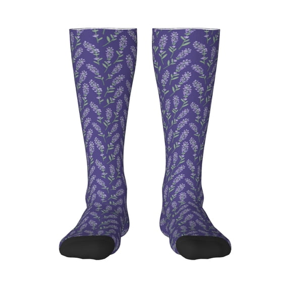 Daiia Sports Socks Lavender Flowers Printed Novelty Crew Socks for Men Women Knee High Socks Cotton Socks Soft & Breathable Support Unisex Socks