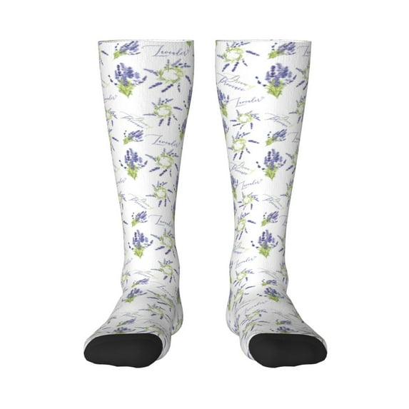 Daiia Sports Socks Lavender Flowers Printed Novelty Crew Socks for Men Women Knee High Socks Cotton Socks Soft & Breathable Support Unisex Socks