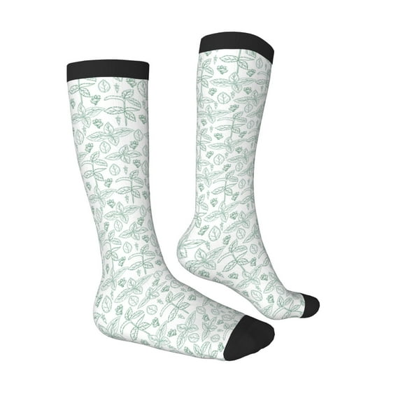 Daiia Sports Socks Leaf Print Printed Novelty Crew Socks for Men Women Knee High Socks Cotton Socks Soft & Breathable Support Unisex Socks